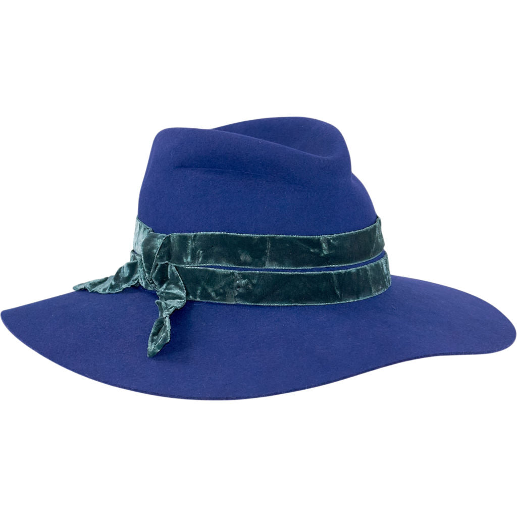 Lock & Co Blue Wool Hat with Green Band