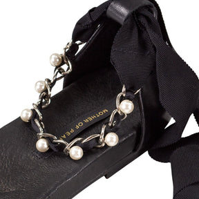 Mother of Pearl Black Sandals with Pearls