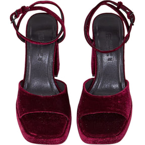 Pull & Bear Velvet Burgundy Block Heel Sandals