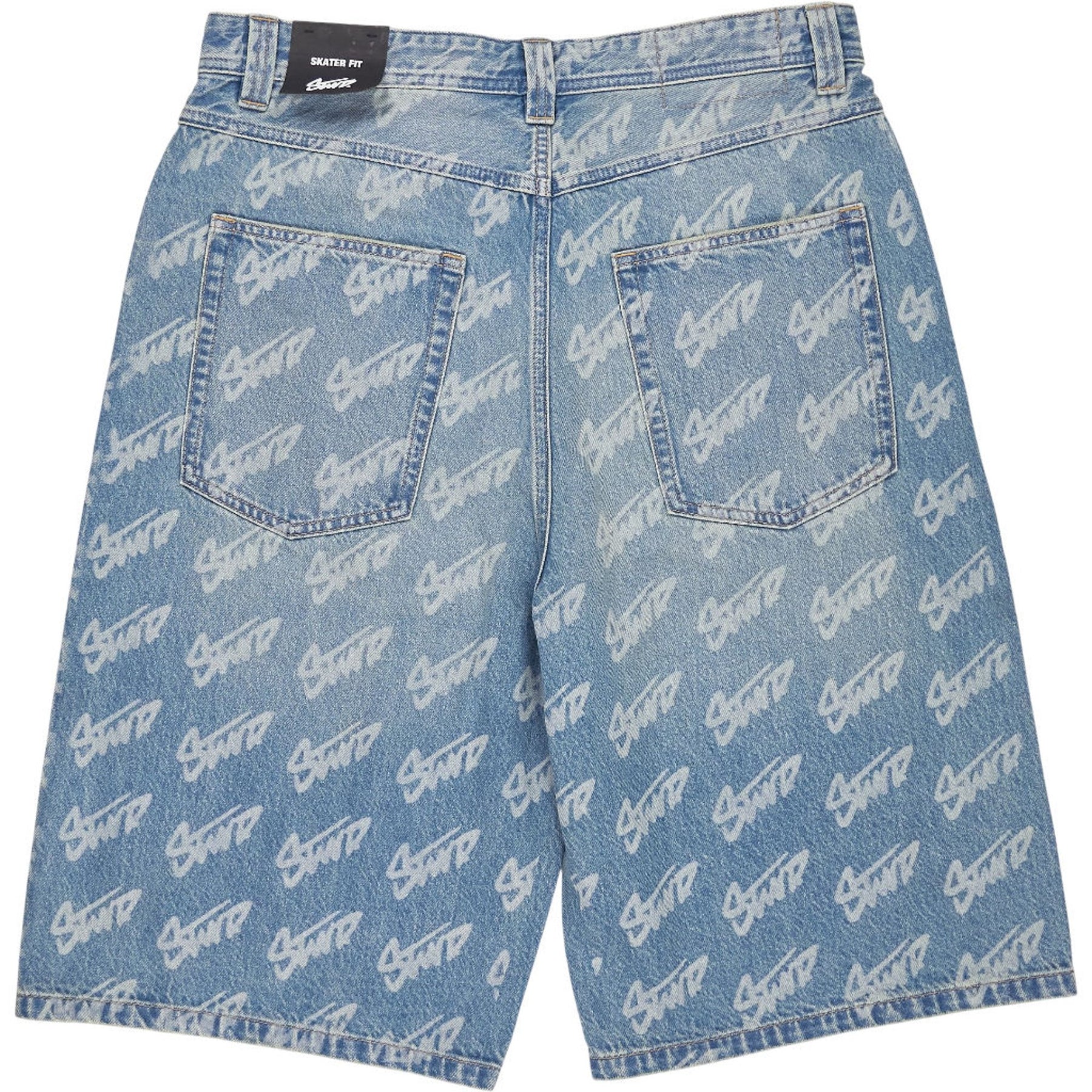 Pull & Bear Blue Logo Print Denim Shorts