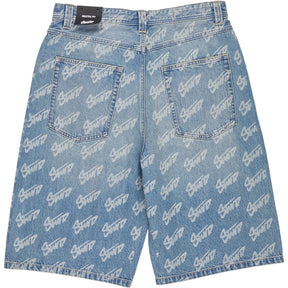 Pull & Bear Blue Logo Print Denim Shorts