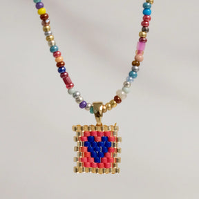 Multi-Coloured Miyuki Bead Heart Necklace - 3 designs