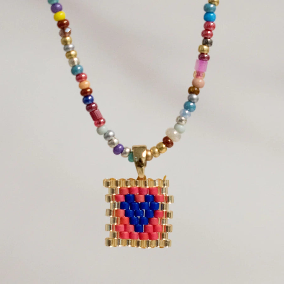 Multi-Coloured Miyuki Bead Heart Necklace - 3 designs