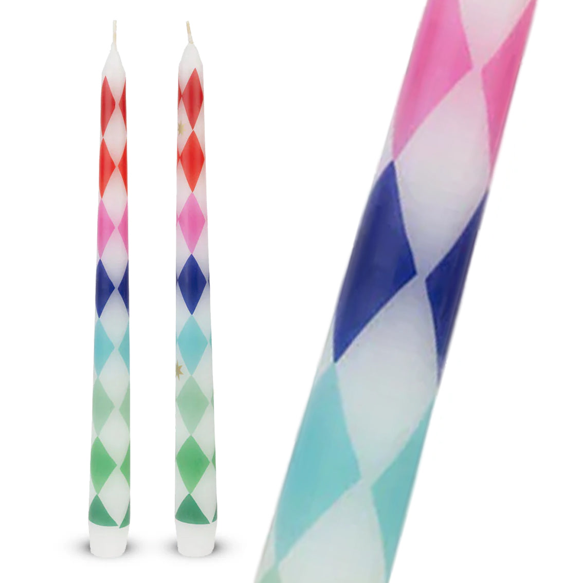 Mixed Colour Harlequin Taper Dinner Candles - 2 Pack