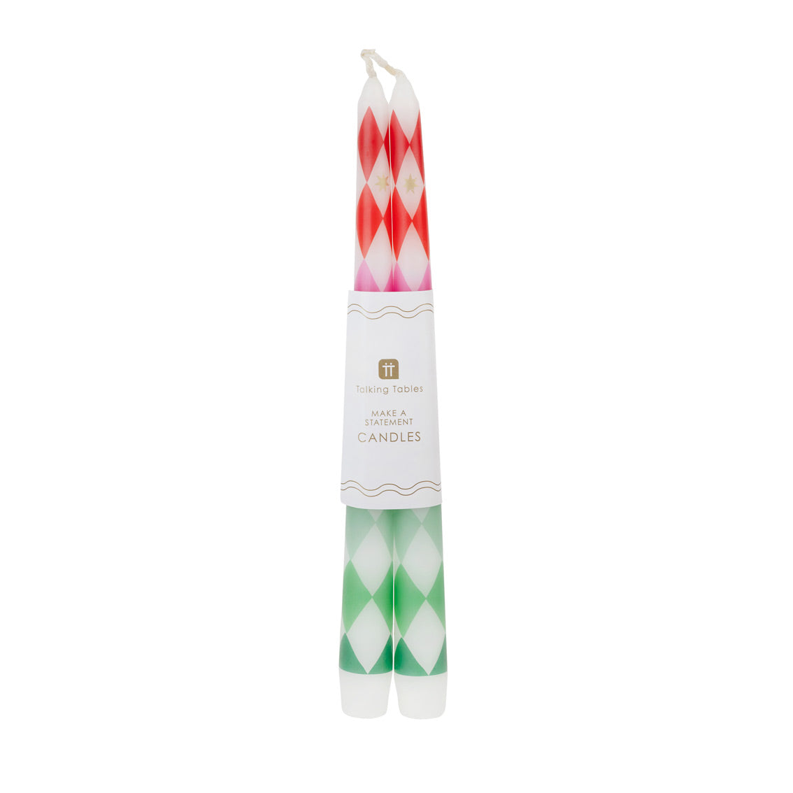 Mixed Colour Harlequin Taper Dinner Candles - 2 Pack