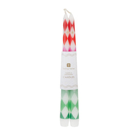Mixed Colour Harlequin Taper Dinner Candles - 2 Pack