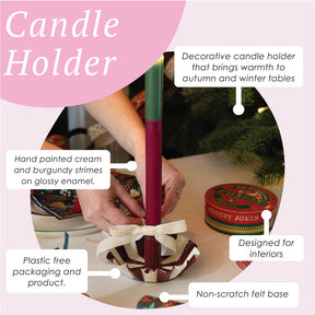 Burgundy Stripe Scalloped Candle Holder