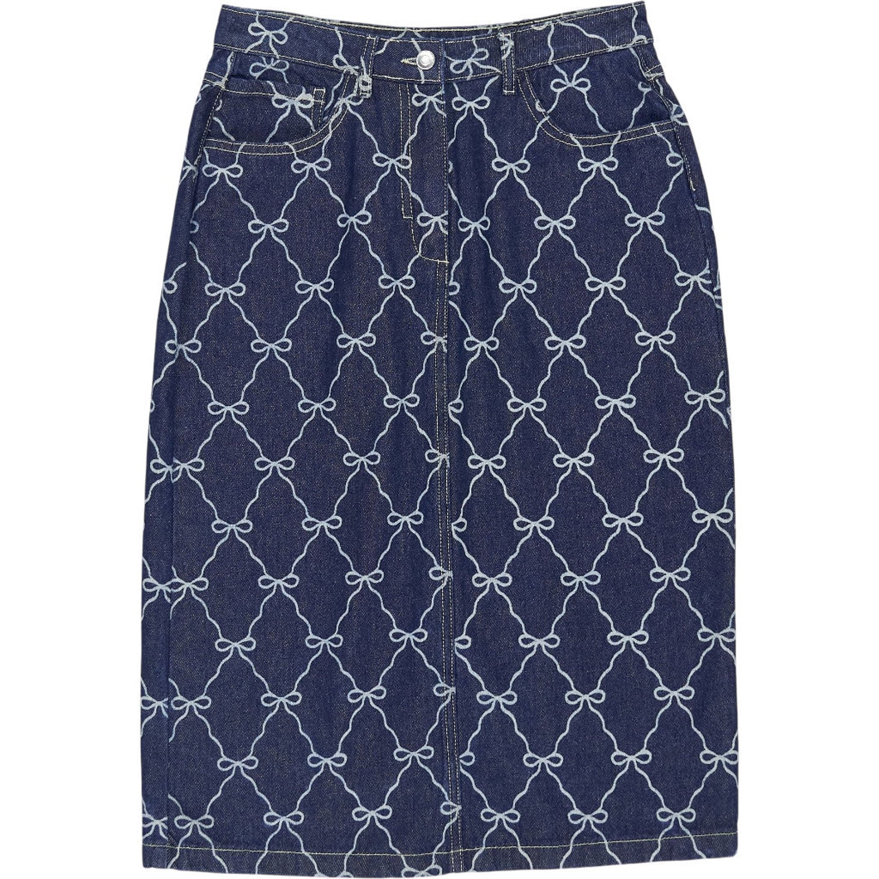 OMNES Blue Bow Pattern Denim Skirt
