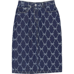 OMNES Blue Bow Pattern Denim Skirt