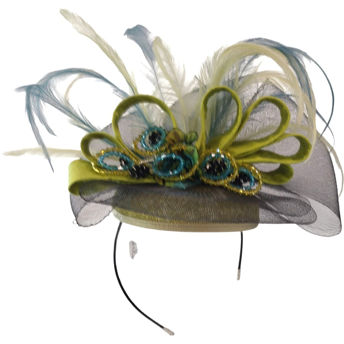 Magpie Accessories Feathered Beaded Fascinator Hat Green