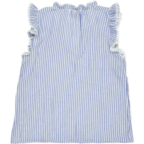 Wyse Blue Striped Ruffle Sleeveless Top