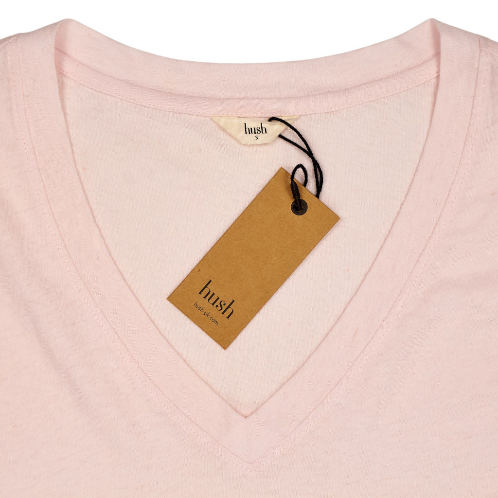 Hush Pink Linen Blend V-Neck T-Shirt