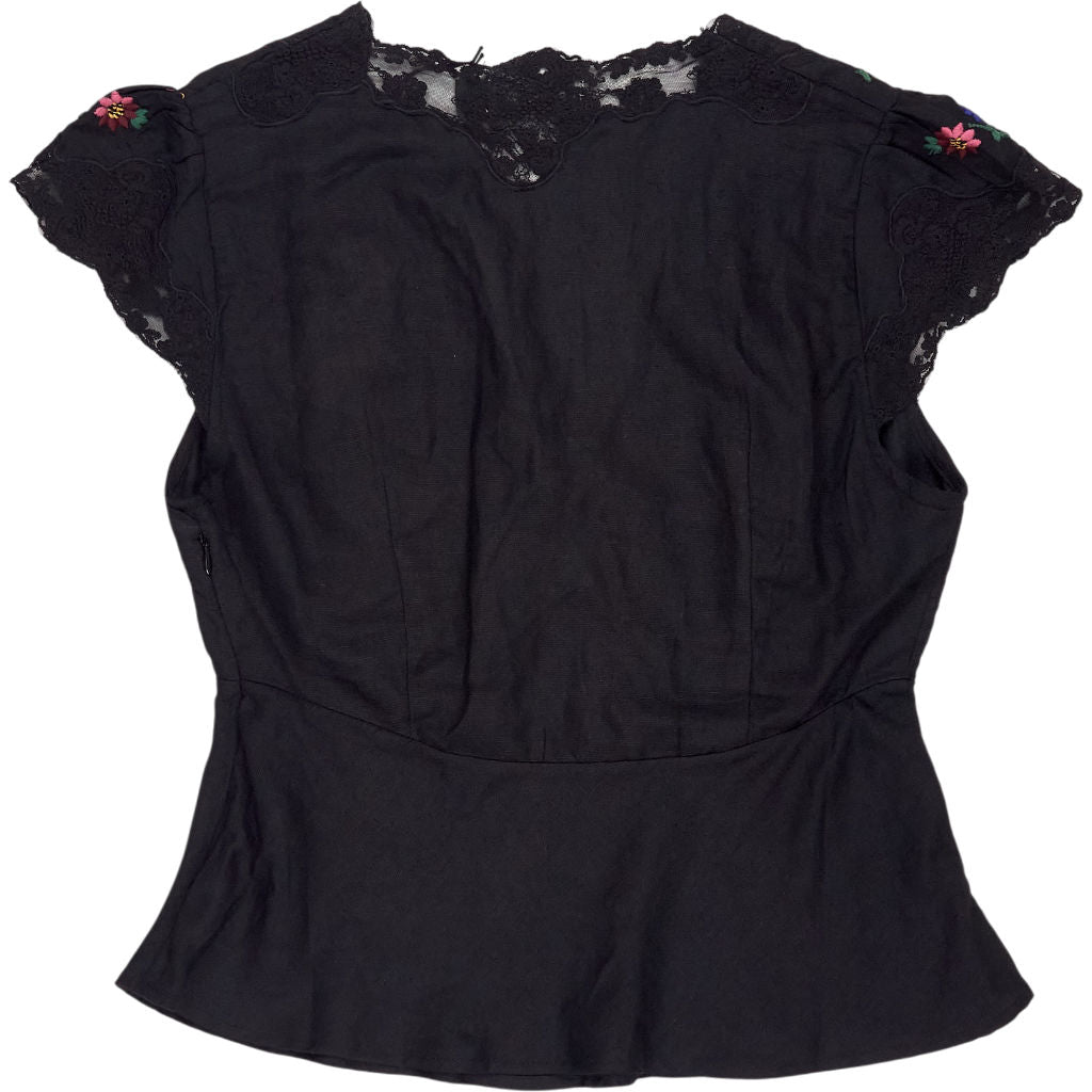 Rixo Black Daisy Sun Embroidery Top