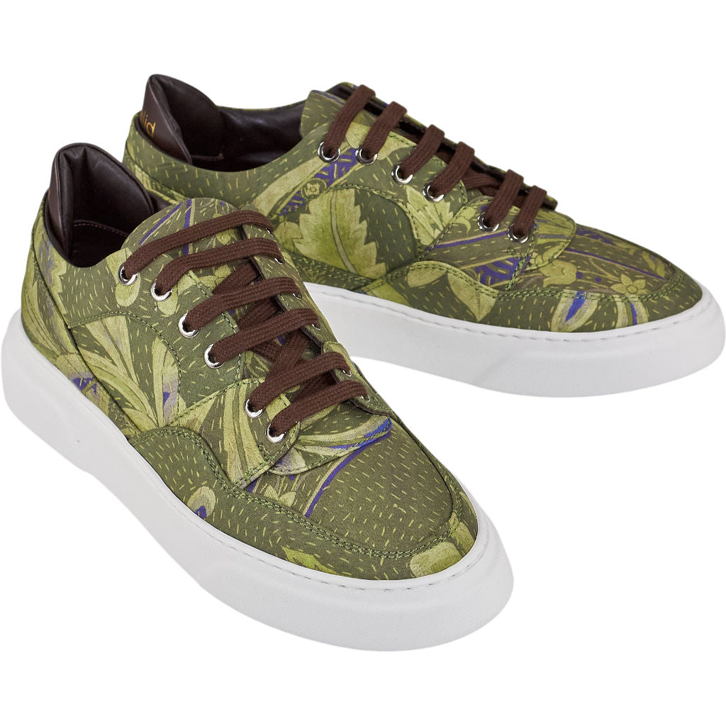 By Walid Green Print Raw Silk Trainers