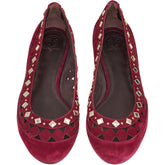 Tory Burch Red Suede Studded Flats