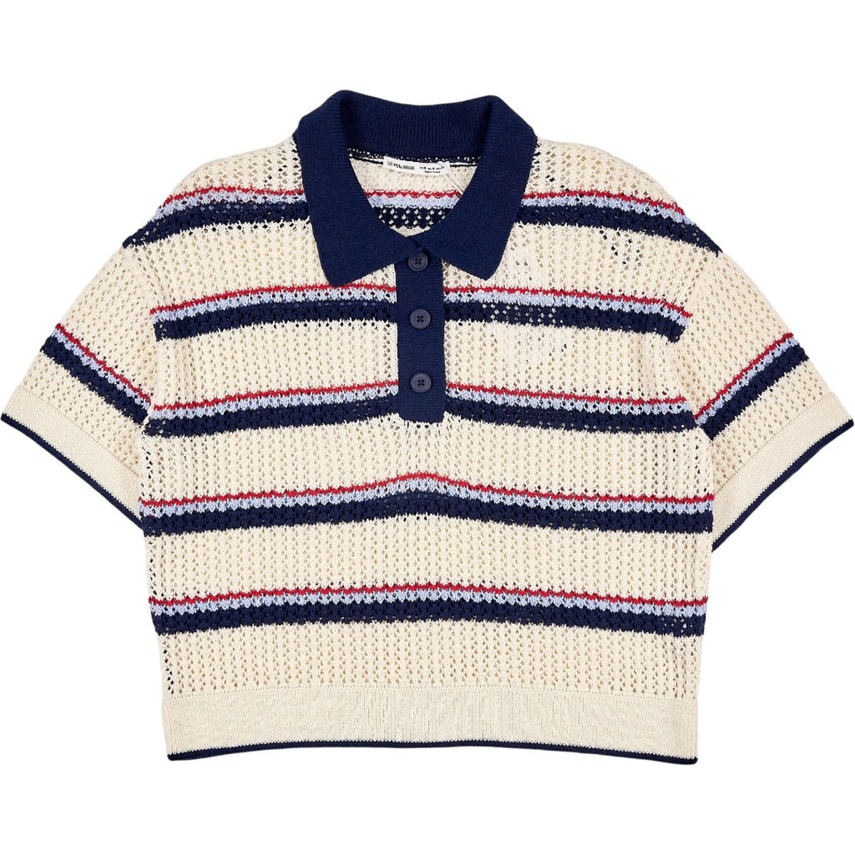 Pull & Bear Cream Striped Polo Knit Top