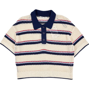 Pull & Bear Cream Striped Polo Knit Top