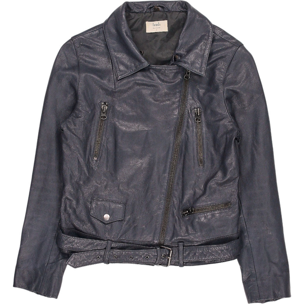 Hush Grey Leather Biker Jacket