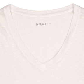 NRBY White Linen V-Neck T-Shirt