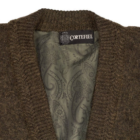 Vintage Cortefiel Brown Wool Cardigan with Suede Panel