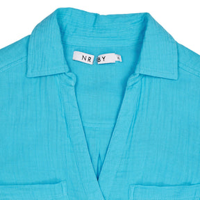 NRBY Blue Crinkle Cotton Shirt Dress
