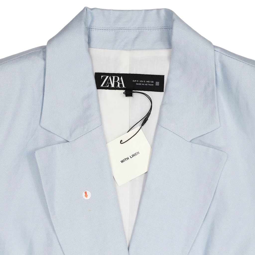 Zara Light Blue Linen Short Sleeve Blazer