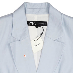 Zara Light Blue Linen Short Sleeve Blazer