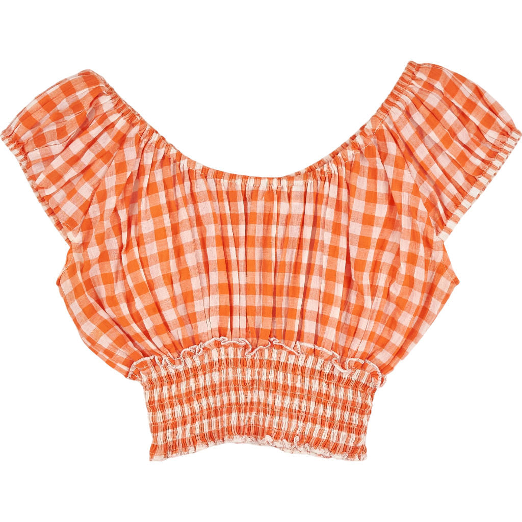 Pink City Prints Orange Gingham Top XS