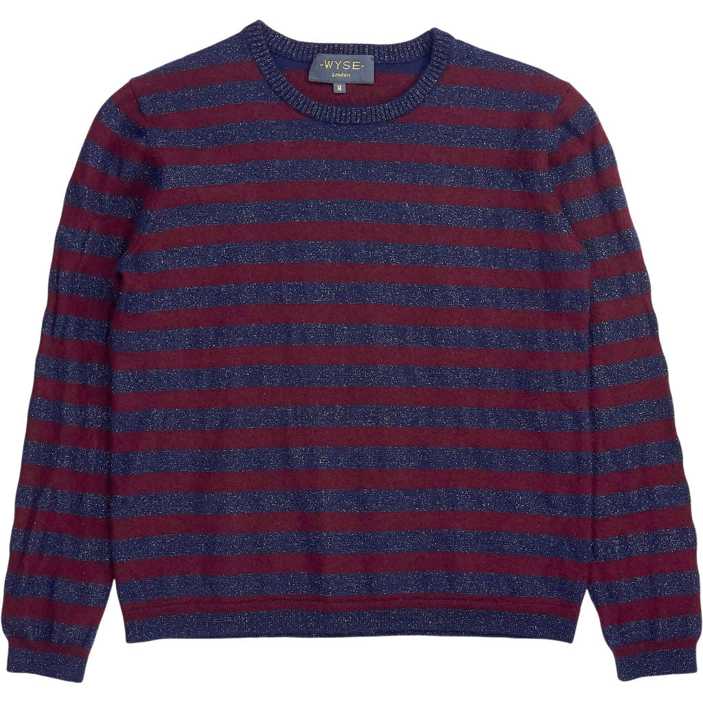 Wyse Navy Burgundy Striped Jumper
