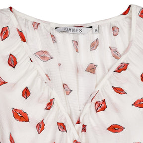 OMNES White Lip Print Blouse