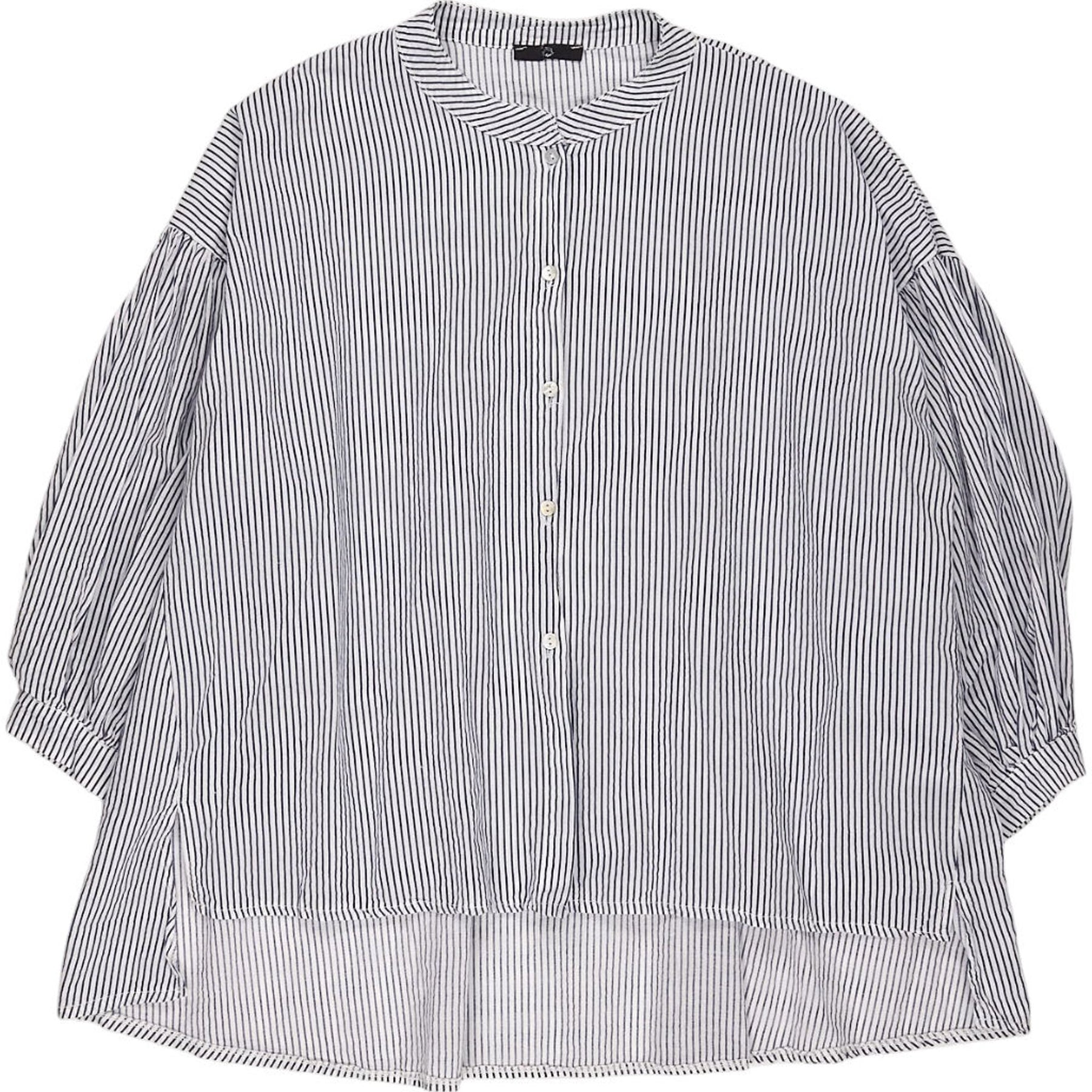 Striped Blue Gathered Sleeve Shirt