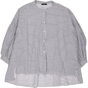 Striped Blue Gathered Sleeve Shirt
