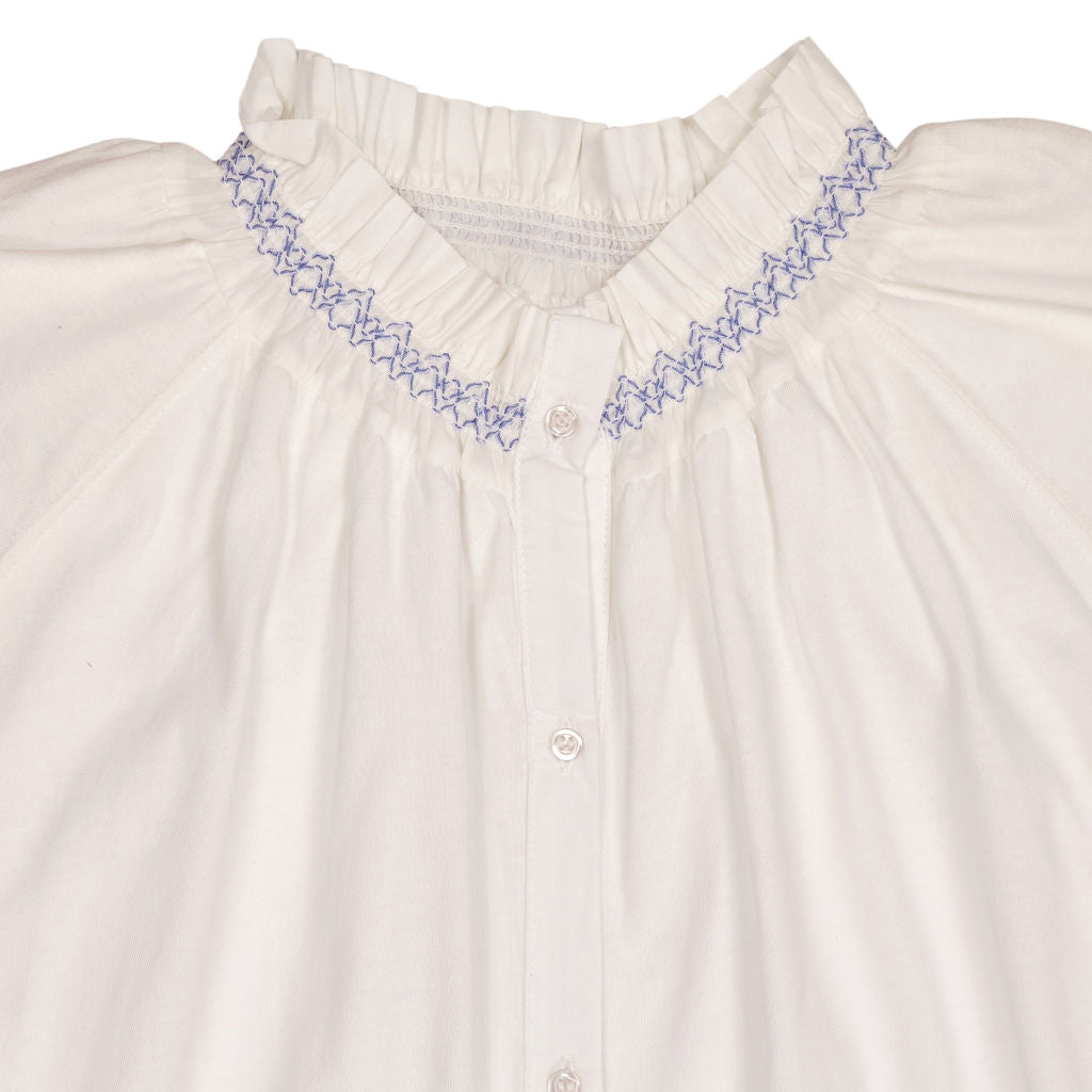 NRBY White Smocked Blue Collar Blouse