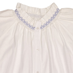 NRBY White Smocked Blue Collar Blouse