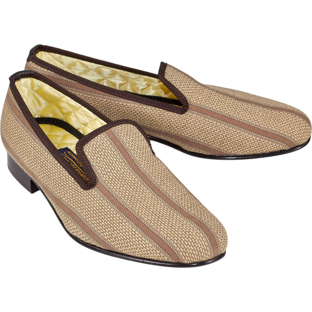 Bowhill & Elliott Brown Stripe Tweed Slippers