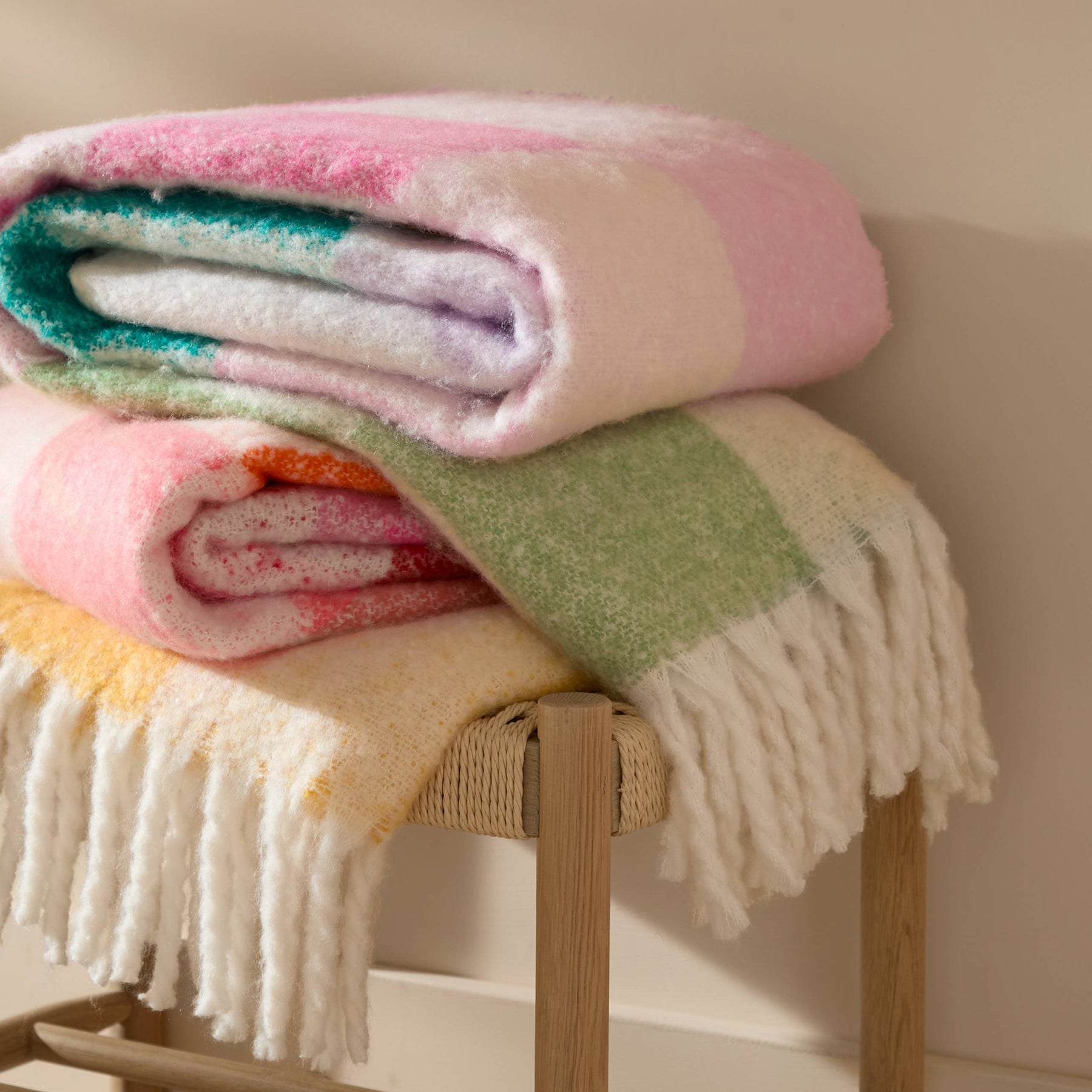 'JOY' Checked Tasselled Throw