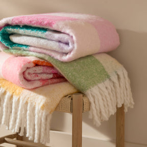 'JOY' Checked Tasselled Throw