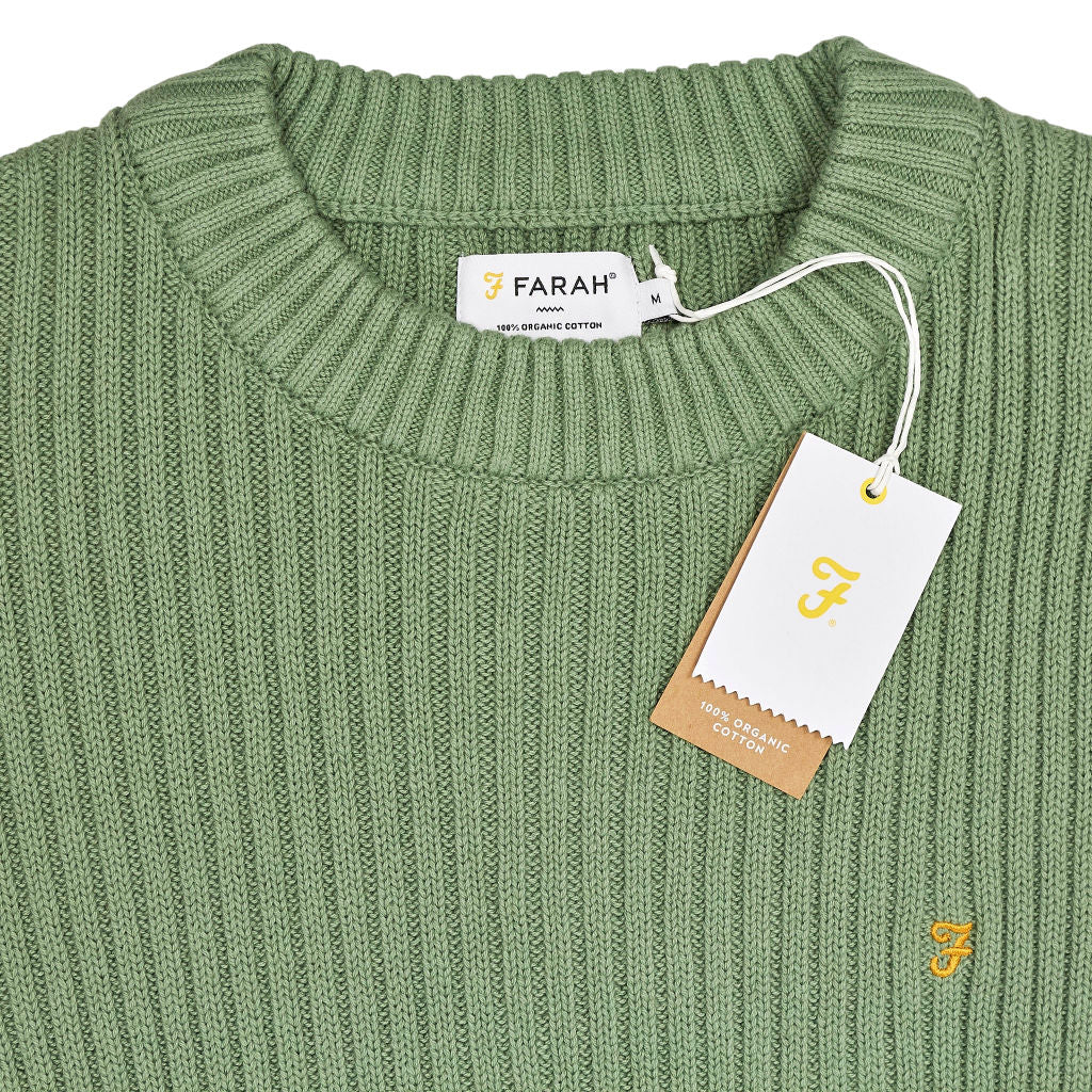 Farah Green Halton Cotton Rib Knit Jumper