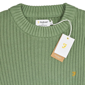 Farah Green Halton Cotton Rib Knit Jumper