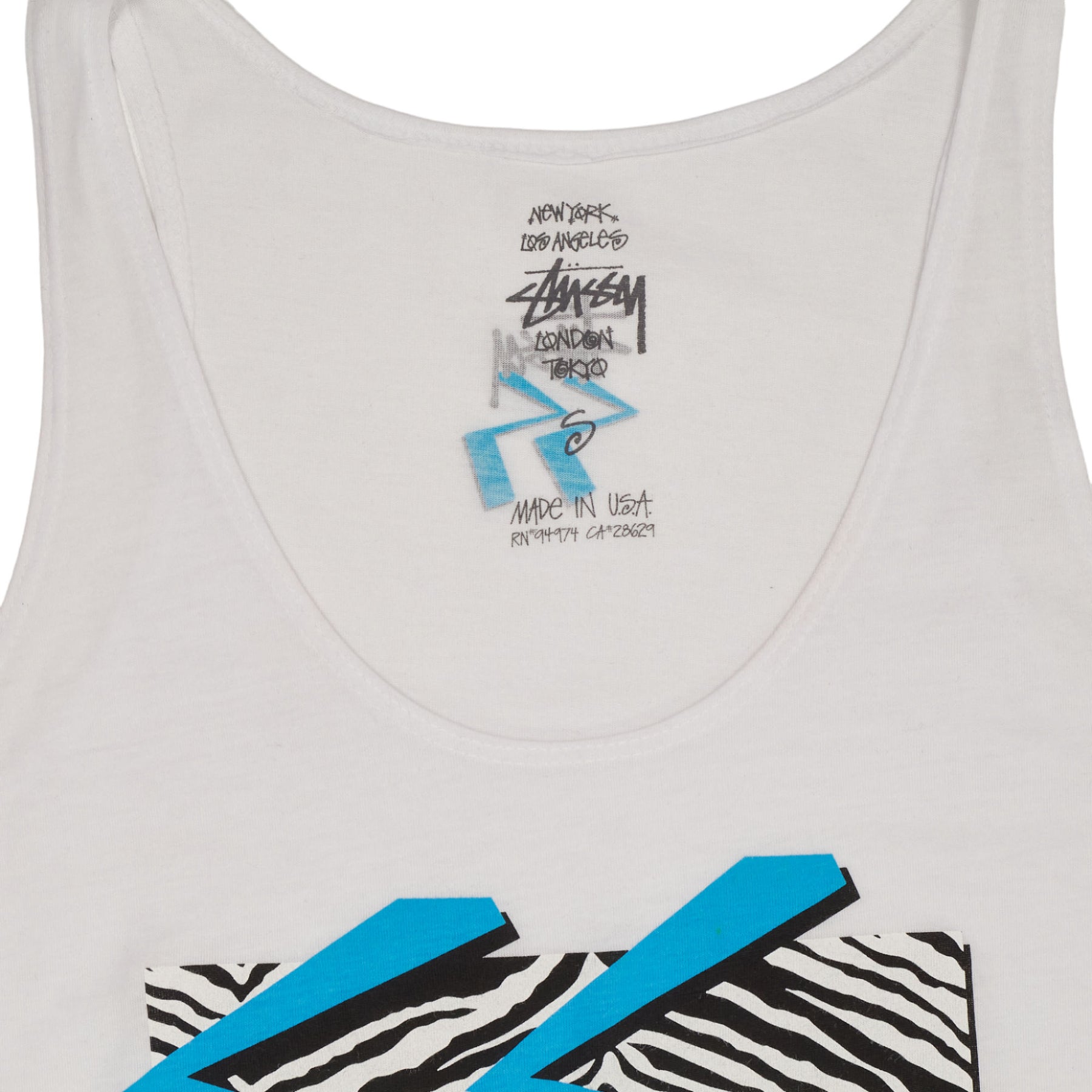 Stussy White Blue Zebra Striped Tank Top