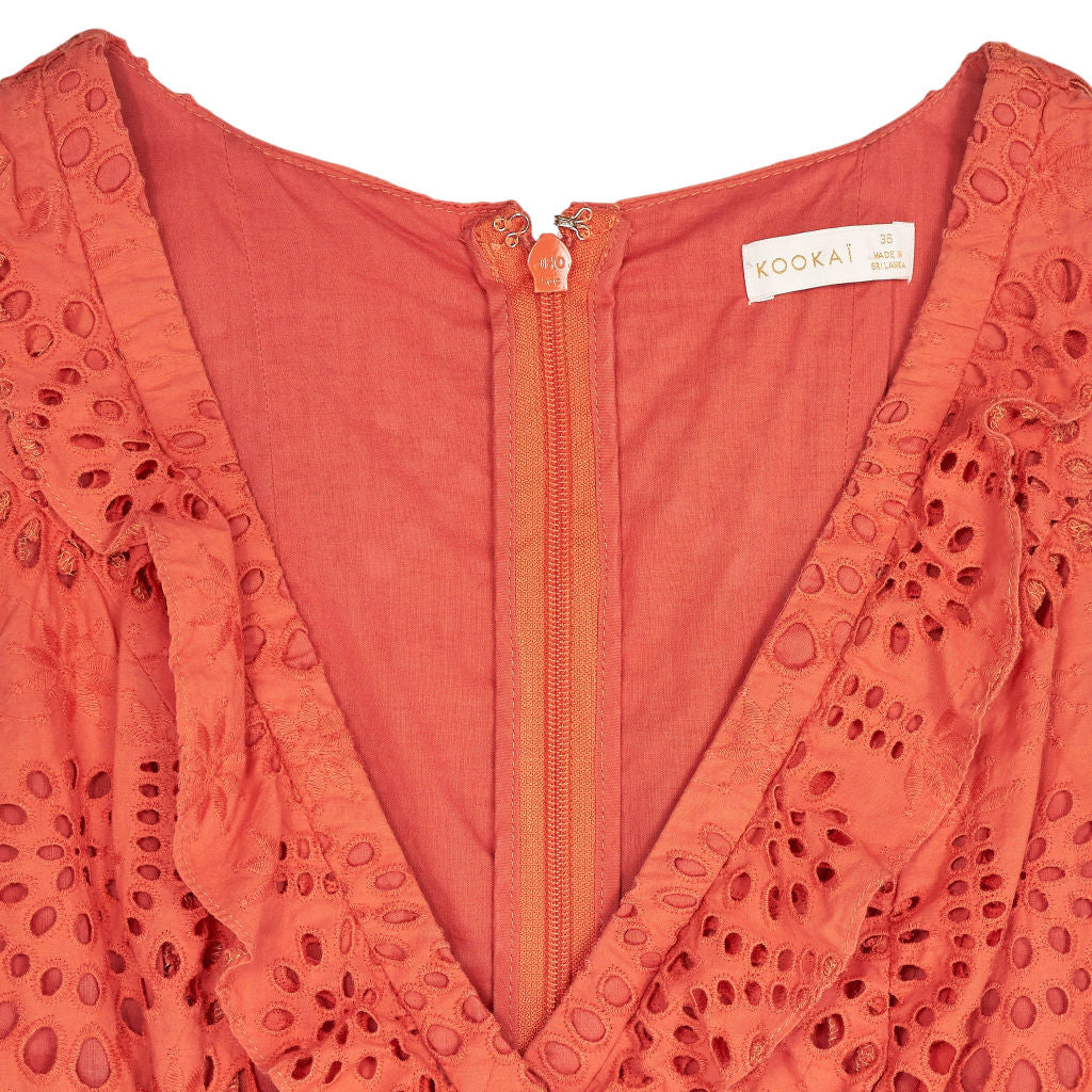 Kookai Coral Orange Broderie Playsuit