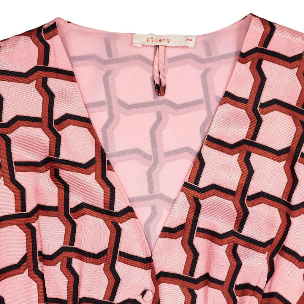 Finery Pink Geometric Wrap Dress