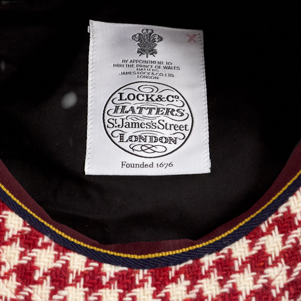 Lock & Co Red Houndstooth Flat Cap
