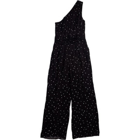 Wyse Black One-Shoulder Polka Dot Jumpsuit