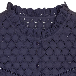 Wyse Broderie Anglais Navy Blouse
