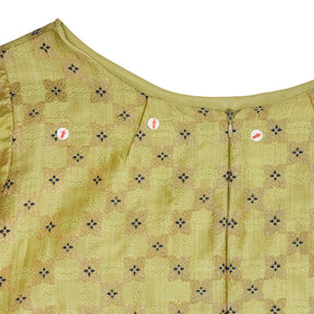 Nesavali Green Embroidered Ruffle Dress