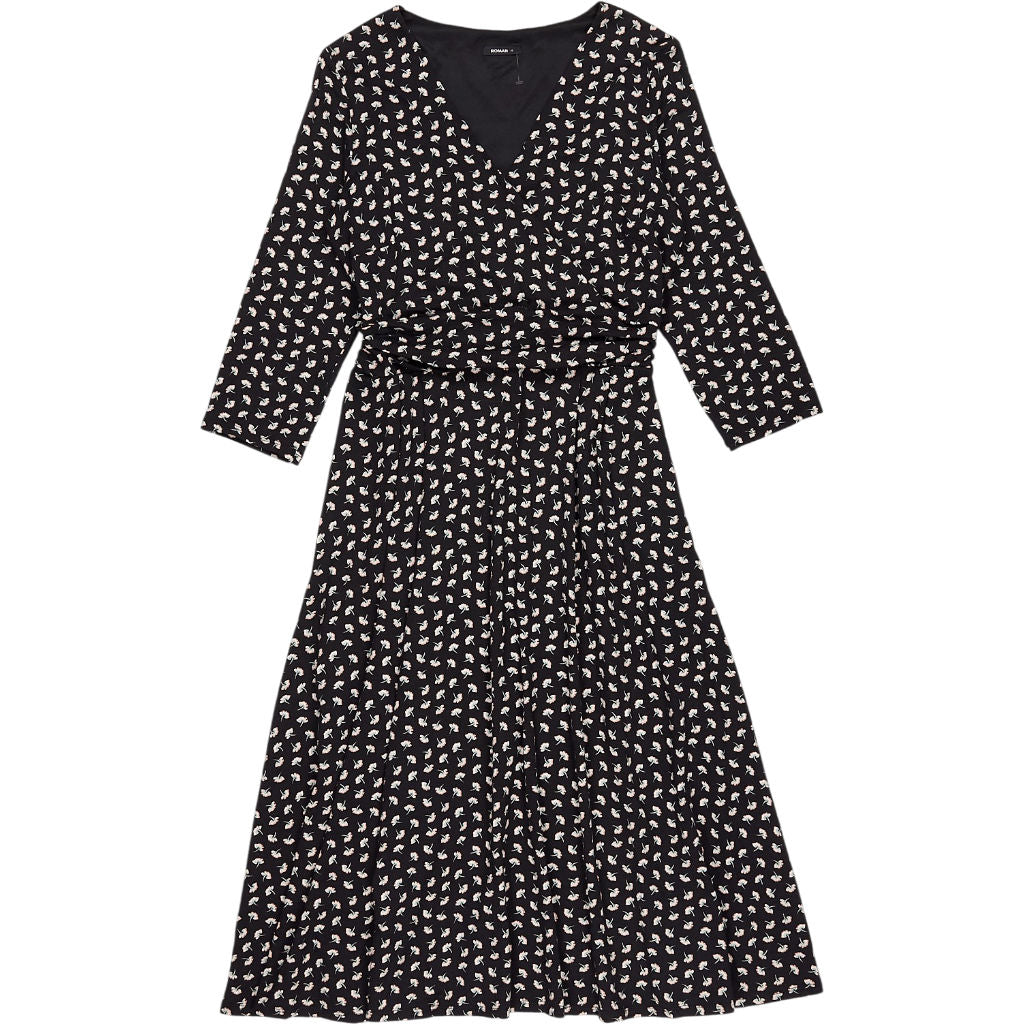 Roman Black Ditsy Floral Wrap Dress