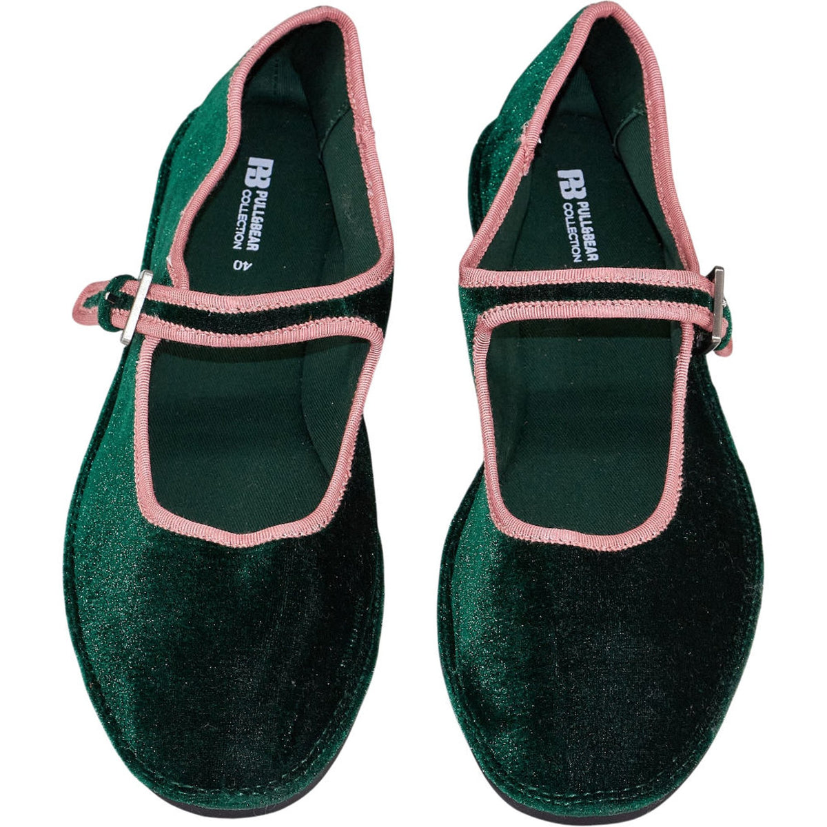 Pull & Bear Green Velvet Mary Janes