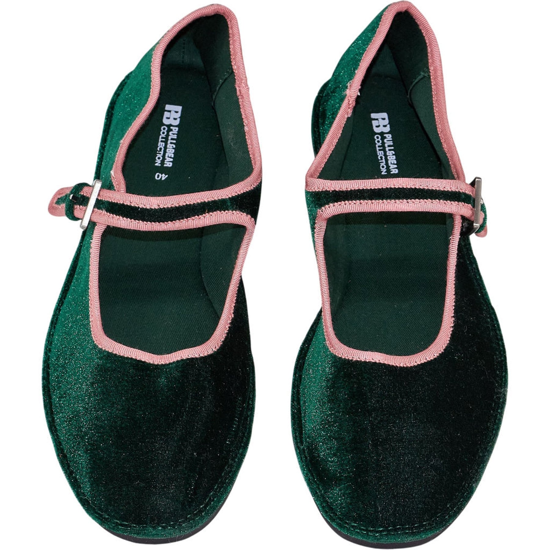 Pull & Bear Green Velvet Mary Janes