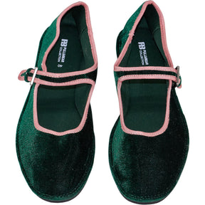 Pull & Bear Green Velvet Mary Janes